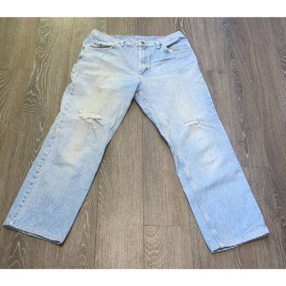 LEE Distressed Jeans 34x30-actual 32x27  Men's Stone Washed Trashed Light Blue - Picture 1 of 12